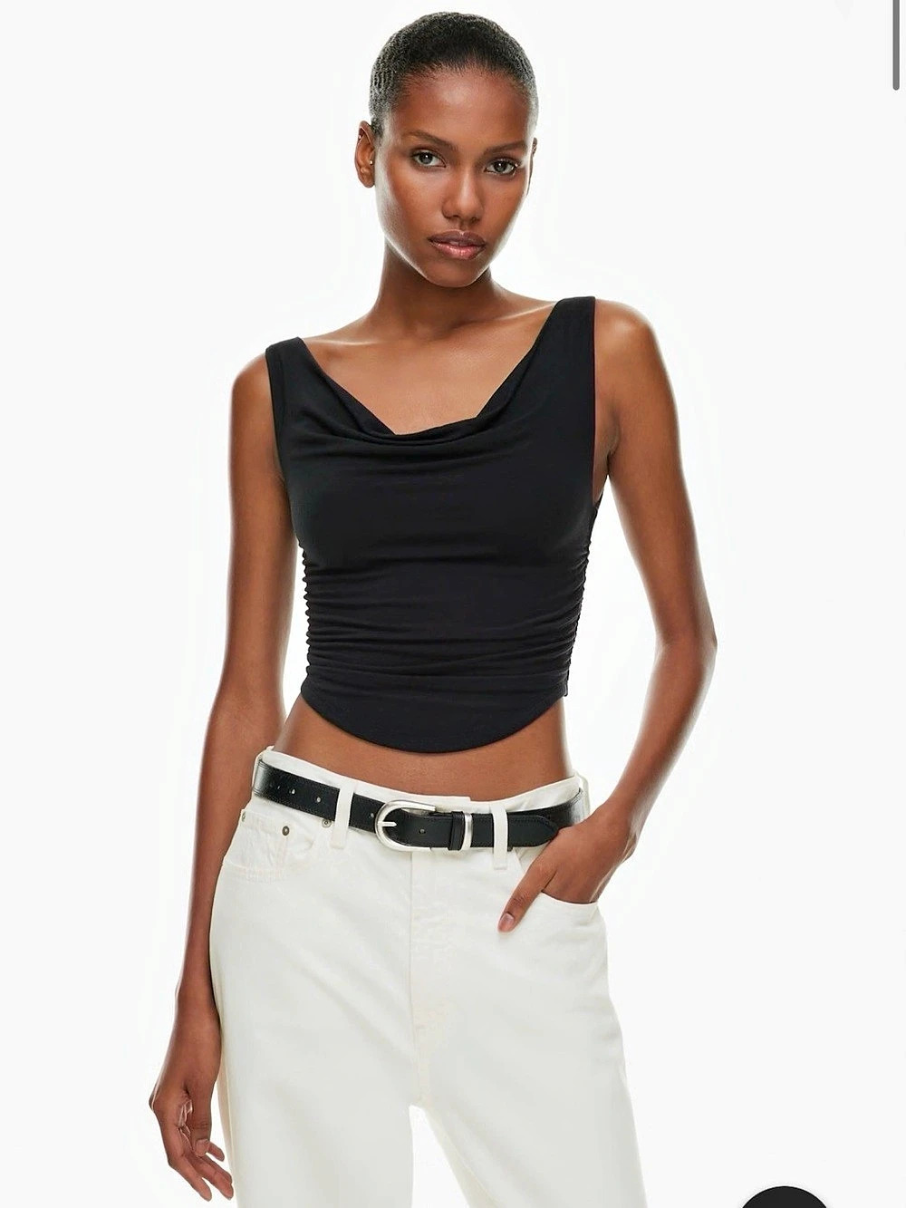 Wilfred Black Ruched Draped-Neck Tank Top Like New